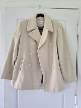 Cream Calvin Klein double-breasted wool-blend peacoat